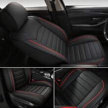 JDWBT Leather Car Seat Covers Full Set Universal, Fit For FIAT Panda, 500L, 500X, Tipo, Bravo, Linea, Stilo, Lancia Ypsilon, Adjustable Front Seats And Back, Automotive 5 Seat Covers All Season, Car Seat Protectors Airbag Compatible - 黑色 - 查看 5