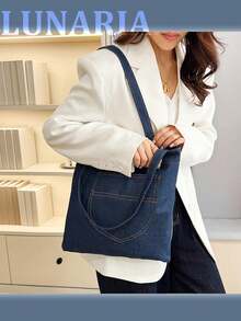 Women's Shoulder Bag, Vintage Y2K Oversized Lightweight Outdoor Bag, Portable Summer Travel Shopping Bag, Casual College Style Square Tote, Literary Student Bag, Ideal For Books, Shopping And School - 彩色 - 查看 6