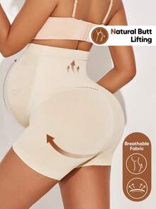 Maternity High Waist Belly Support Shorts With Expandable Abdominal Panel - Apricot - View 5