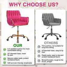 Velvet Modern Home Office Vanity Chair, 360° Swivel Adjustable Height Makeup Desk Chair With Golden Base And Hand Woven Backrest For Bedroom/Study/Vanity - 玫紅色 - 查看 5