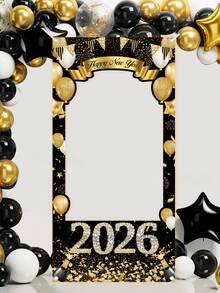 1 件 2026 年新年照片展架横幅，60x120 厘米黑金闪光水钻新年派对照片背景，涤纶面料，新年快乐照片道具，新年前夜派对用品，2026 年新年快乐装饰 - 彩色 - 查看 3