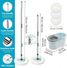 Spin Mop And Bucket With Wringer Set, 360° Spinning Mop Bucket System With 3 Microfiber Mop Replacement Heads And 50" Stainless Steel Adjustable Handle For Floor Cleaning (15QT) - 藍色 - 查看 4