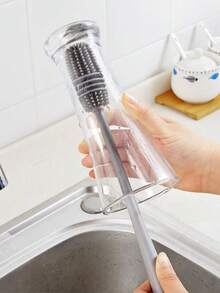 1/3 pezzi Spazzola in silicone con manico lungo, spazzola per la pulizia di bottiglie, spazzola con manico lungo, spazzola in silicone per bottiglie, strumento per la pulizia di tazze e bottiglie, spazzola in silicone multifunzionale riutilizzabile, adatta per tazze e bottiglie