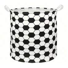 Laundry Hamper, Black And White Grid, Football Pattern Large Canvas Fabric Lightweight Storage Basket Toy Organizer Dirty Clothes Collapsible Waterproof For College Dorms, Children Bedroom,Bathroom