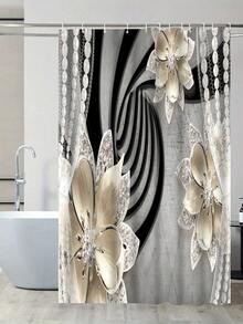 1 件/4 件浴室窗帘淋浴套装，浴帘和浴垫套装，花卉和珍珠图案浴室装饰套装，经典简约豪华浴室套装，配有 12 个挂钩