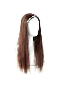 合成长发女半假发，头箍假发女长发一体直发半全头套卷发鱼骨辫假发片，适合女性日常度假佩戴 - 彩色 - 查看 17