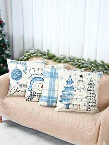 4pcs/Set Linen Christmas Pillow Cover, 45*45cm Christmas Snowman Pattern Cushion Cover, Christmas Decorations For Home, Merry Christmas Pillowcases, Christmas Sofa Cover, Pillow Case, Christmas Ornaments, Bedroom Decor, Living Room Decor, Home Decor, Chair Decor, Sofa Decor, Couch Decor, Bed Decor, Christmas Decor, Christmas Supplies, Xmas Gifts, Christmas Gifts, 2026 New Year Decor