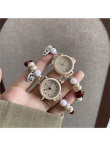 1 Piece Women's Beaded Strap Small Dial Simple Ins Niche High-value Simple Quartz Watch Suitable For Students and Lady to Wear Daily - 白色 - 查看 7