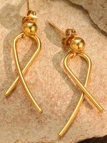 1 Pair Stainless Steel Line Geometric Drop Earrings, Minimalist Unique Personalized Earrings, High-End Jewelry For Women, Suitable For Daily Wear