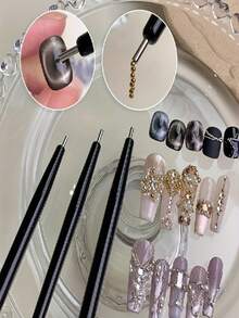 1pc/2pcs Magnetic Nail Art Pen - Strong Magnet, Suitable For Gel Nail Polish, Professional Nail Salon And Home Manicure/Pedicure Tool - Odorless Magnetic Nail Stick, Essential For Salon And DIY Nail Art, Compact And Portable, Reliable And Durable, Fashionable Design, Made For Nail Art Enthusiasts, Suitable For Home Manicure Salon And DIY, Makeup Products, Travel Essentials, Summer, Mother's Day, Friend Gifts, Girlfriend Gifts - Black - View 6