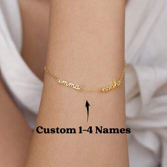 1-4pcs Customized Name Bracelet, Gold & Silver Dual-Tone Multi-Name Bracelet, Baby Christening Gift, Gift For Mom, New Year Charm Gift