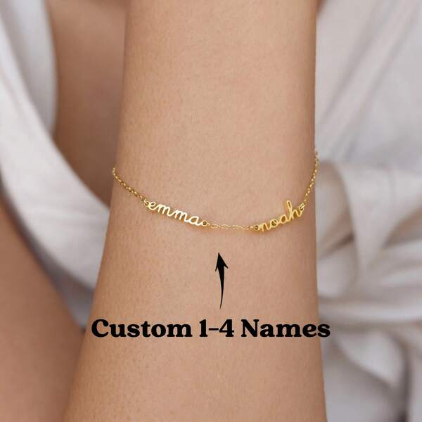 Individualisiertes 1-4 zierliche Namen Armband • Individualisiertes Mehrfach-Namen Armband in Gold & Silber, Babyparty Geschenk, Geschenk für Mutter
