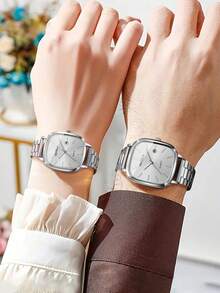 2pcs/Set Fashionable Couple Minimalist Dial Calendar Quartz Wrist Watches, Classic Stylish Precise (Watch Box Not Included)