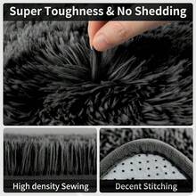Soft Fluffy Rugs For Bedroom Living Room, 2x6 Hallway Runner Rugs, Furry Shag Bedside Area Rug Indoor Accent Floor Carpet, Plush Fuzzy Rug For Dorm Nursery Kids Room Decor, Black - Hitam - View 5