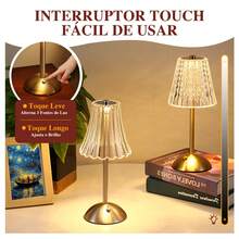 3-Tone Table Lamp Crystal Lampshade Rechargeable LED Bedside Lamp Living Room Bedroom Decoration - 芥末黃 - 查看 4