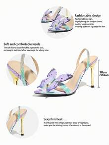 Giày cao gót mũi nhọn thời trang nữ cao cấp thanh lịch, phong cách mùa hè, họa tiết bướm 3D, chất liệu thoải mái, gót cao, giày sandal nữ, quai trần gợi cảm, thích hợp cho các buổi tụ tập ngoài trời, tiệc tùng, sàn diễn, nét quyến rũ độc đáo tối giản thanh lịch, giày sandal cao gót màu hoa oải hương - Màu tím hoa cà - Xem 8