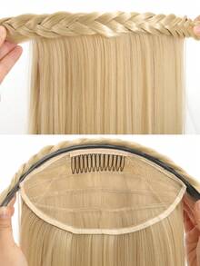 合成长发女半假发，头箍假发女长发一体直发半全头套卷发鱼骨辫假发片，适合女性日常度假佩戴 - 彩色 - 查看 6