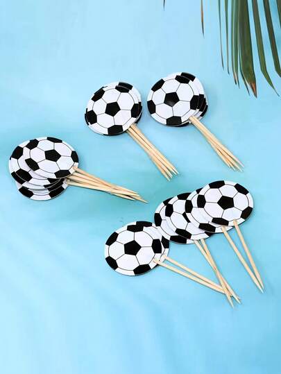24/48/72pcs Football, Basketball, Volleyball, American Football, Baseball Cupcake Toppers, Black & White Soccer Football Cupcake Picks, Sports Themed Decorations, Suitable For Birthday Cakes And Sports Theme Parties