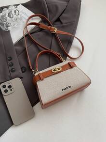 时尚休闲百搭便携单肩包/斜挎包/顶部手柄撞色女士小方包 - 棕色 - 查看 9