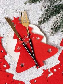 1/6/12-Piece Felt Mini Christmas Trees & Christmas Tree-Patterned Knife Sets – Ideal For Fork/Spoon Pouches, Christmas Decorative Knife Sleeves, Utensil Holders, Placemats & Napkins, Perfect For Home & Party Dining Kitchen Decoration