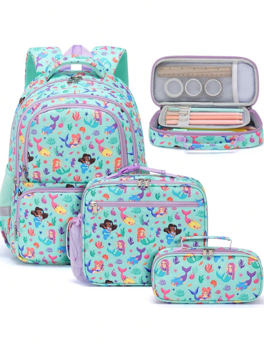 3PCS Cute Kids Backpacks For Teen Boy Girl - Waterproof Bookbag Set Primary School Daypack Elementary Students Knapsack With Lunch Box & Pencil Case For Preschool Kindergarten Backpack Back To School Student