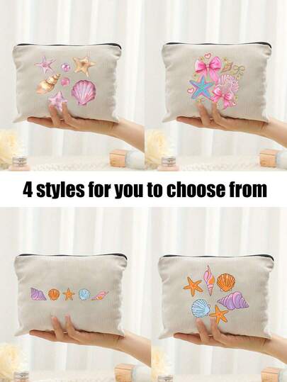 Shell Starfish Series Pattern Printed Travel Makeup Bag, Printed Makeup Bag, Hand Washable, Wedding Bridesmaid Gift For Women &, Bachelorette Party Travel Shopping Bag, Perfect For Weddings, Multi-Function Organizer, Personalized Gift Bag, Makeup Bag, The Perfect Choice For Outdoor Beauty! Suitable For Birthdays, Beaches, And Holidays, Christmas Gifts, Pouch, Travel, Gifts For Women, Women's Travel Essential, Pouch, Clutch / Small Handbag, Makeup Organizer, Pouch, Brush Holder, Mini Pouch, Large Capacity Pouch