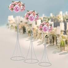 YUNRUX Soportes de flores decorativos con guirnaldas, soportes de flores para bodas, 3 soportes de flores plateados, como decoración para fiestas, cumpleaños, cafés, banquetes de boda, festivales, fiestas de cumpleaños, fiestas de graduación, buffets, etc. - Multicolor - Ver 4