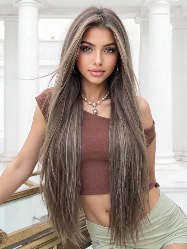 13*3.5 Inches Lace Front Wig, 150% Density, Natural Long Straight Hair Ombre, 30 Inches Elegant Lady Natural Split End Style - Heat Resistant Synthetic Lace Front Woven Wig, Suitable For Daily Wear And Festivals, Travel, Parties, Cosplay, Actors, Halloween Wig, Perfect Gift For Girls On Festivals.