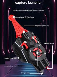 3 Meters Range Spider Web Blaster Glove Set (Includes USB Cable, Screwdriver) - Superhero Roleplay Toy, Rechargeable Wrist-Mounted Auto-Extending, Suitable For Halloween, Anime Conventions, Costume Parties (Red/Blue) - Multicolor - View 9