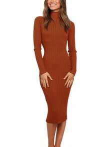 Ribbed Sweater Dress Slim Fit Midi Dresshalloween - 白色 - 查看 3