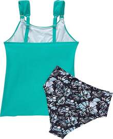 High Waisted Ruffle Tankini Swimsuit Plus Size Tummy Control - Aqua Blue Floral - View 6