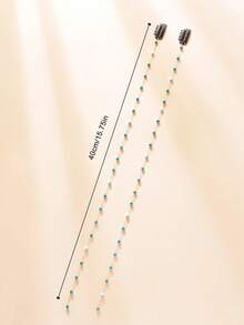 2 Pieces Of Charm, Fashionable And Simple Bohemian Style Chain Women Blue Rice Bead Decorated Hair Clip Hair Chain Set Braid Beads Hair Braiding Metal Decoration/Accessories Jewelry Carnival Head Jewelry Head Pieces Jewelry, Hair Jewellery, Wedding