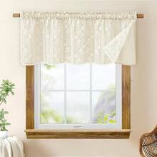 Linen Valances For Windows Double Layers Valance Curtains Farmhouse Kitchen Curtains With Lace, Short Rustic Curtain For Bathroom Window, Kitchen, Cafe, 52 X 18 Inch Rod Pocket 1 Panel, Beige - Beige52Wx18LPackof1 - View 1