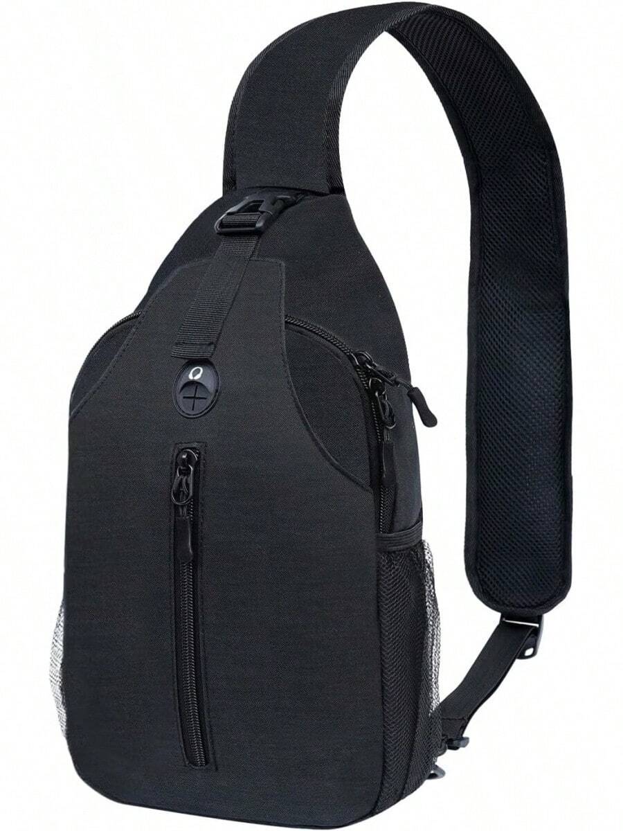 Sling-Bag Crossbody-Bag Women-Men Backpack-Daypack - Hiking Chest Travel With Water Bottle Pocket Adjustable Strap Multiple Layers Black