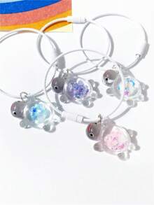 1pc Cartoon 3D Whale & Colorful Sequin Turtle Zinc Alloy Keychain, Couple Accessory, Ocean Theme Souvenir, Daily Decoration