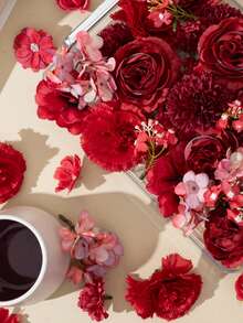 MEHELANY 24支/套混合红色人造花 - 大丽花、玫瑰、雏菊、多色小雏菊花头，适合DIY花环、花束、婚礼、家居、客厅、桌面、蛋糕装饰、情人节、母亲节、春季装饰，也是送给女性、女孩、妻子的礼物。 - 紅色 - 查看 4