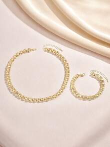 مجموعة مجوهرات عقد + سوار أنيقة بسيطة، طراز معدني أنيق بسيط، سبيكة حديد بشكل هندسي مربع، سلسلة كوبية مربوطة، مناسبة للاستخدام اليومي والشارع والمهرجانات، هدية للأصدقاء، إكسسوار متعدد الاستخدامات