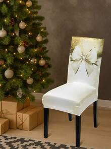 1 Stück Weihnachtsstuhlbezug, Schleifendesign Stuhlrückenbezug, Weihnachts-Esszimmersitzbezug, Vollsitzkissenschutz, Weihnachtsdekoration, Heimdekoration, Innen-/Außendekoration, Fröhliche Weihnachten, Weihnachtsparty Geschenk, waschbare Stuhlbezüge für Zuhause, Küche, Wohnzimmer, Hotel