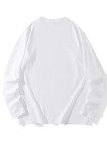 女士宽松字母印花棉质长袖T恤，适合春秋季节穿着 - 白色 - 查看 6