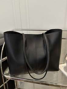 2pcs Women Black Quilted Lining Shoulder Tote Bag, Fashion Large Capacity Combination Handbag With Snap Closure, Casual Street Style For Photography, Daily Commute