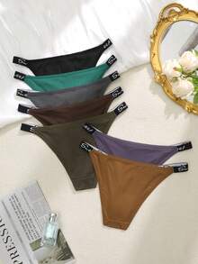 7pcs Women's Ribbed English Letter Waistband Bikini Panties