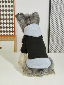 新款秋冬宠物狗连帽卫衣，保暖两件套设计，时尚简约 - 黑色 - 查看 4