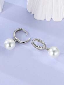 1 Pair 925 Sterling Silver Hoop Earrings For Women Class French Style Cubic Zirconia Pave Set Elegance Earrings Jewelry Gifts Fits Daily Party Shopping Wear - Silver - View 2