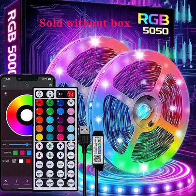 1 pieza Tira de luz LED inteligente, cinta de luz RGB de alta calidad 5050 que cambia de color, control de aplicación, control remoto de 44 teclas, sincronización con música, adecuado para decoración del hogar, dormitorio, cocina, TV, fiesta de vacaciones, decoraciones navideñas, regalos navideños, decoración navideña
