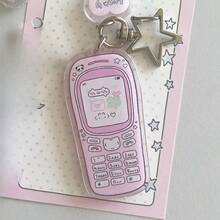 2pcs Cute Cartoon Pixel Phone/Rabbit/Clover Design Creative Keychain, Japanese Style Pendant, Adorable Retro Pink Pixel Keychain Acrylic Pendant, Student Backpack Pendant, Gift For Girlfriend, Suitable For Handbag, Backpack, Keys - Birthday/Valentine's Day Gift (Acrylic Material, Avoid Folding) - Multicolor - View 7