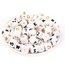 10pcs 12mm Simple Style White Base Black Letter + White Base Gold Letter Silicone Beads, DIY Jewelry Making Initial Letter Festival Gift Decorative Beads