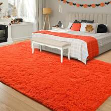 Soft Modern Indoor Large Shaggy Rug For Livingroom Bedroom Dorm Kids Room Home Decorative, Non-Slip Plush Fluffy Furry Fur Area Rugs Comfy Nursery Accent Floor Carpet 6x9 Feet, Orange Red - 橘紅色 - 查看 4