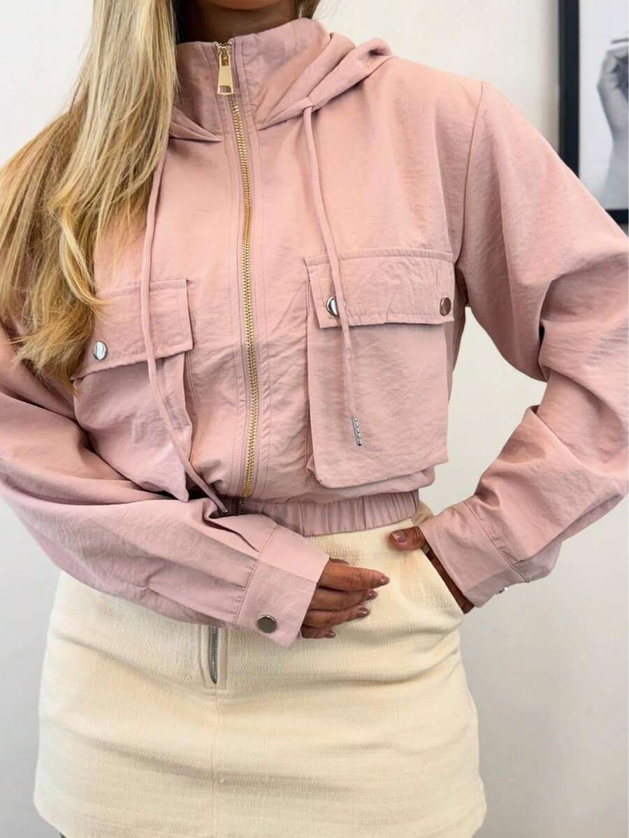 Women's Windbreaker Jacket With Double Lining, Front Pockets, Button Detail On The Cuff And Hood - MM Modas Oficial - 粉紅色的 - 查看 1