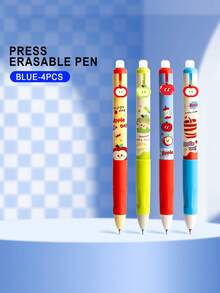 4支装 Apple Party 热可擦凝胶笔 | 可填充按压式中性墨水笔，适合男孩和女孩 | 软握 | 黑色和水晶蓝 | 高美感摩擦和魔法擦除可重写书写笔 - 彩色 - 查看 10