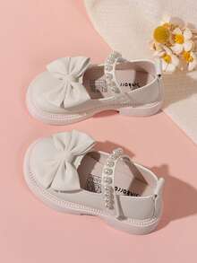 1 Pair Girls' Elegant Mary Jane Flat Shoes, Comfortable & Fashionable, Round Toe Formal Shoes Suitable For Weddings, Parties And Casual Wear - Easy To Slip On/Off, All Season, TPR Sole, Multiple Colors Available - Beige - View 3